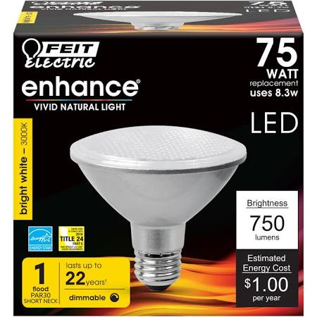 Feit PAR30SDM/930CA LED PAR30S 75W Equivalent 750 Lumens Dimmable Short Neck 3000K