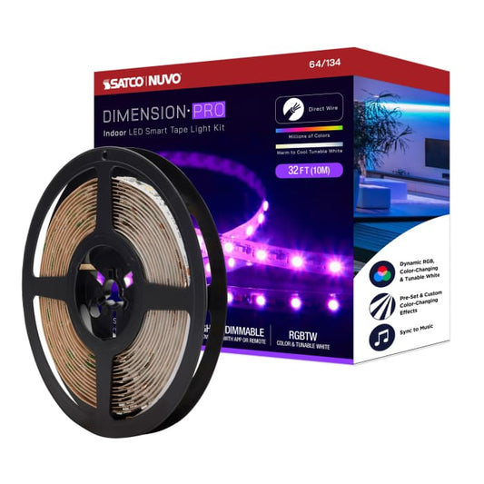 Satco 64-134 Dimension Pro  Tape Light strip  32 ft.  Hi-Output  RGB plus Tunable White  J-Box connection  Starfish IOT Capable  IR Remote Included  White Finish