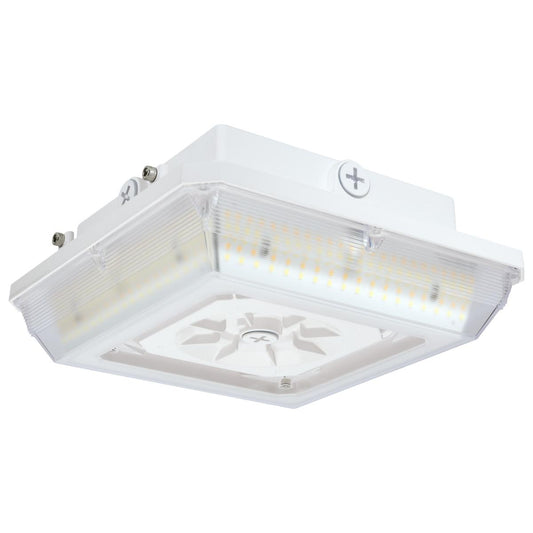 Satco 65-634 Square LED Wide Beam Angle Canopy Light 3K/4K/5K CCT Selectable 20W/30W/45W Wattage Selectable White Finish