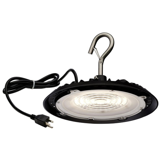 Satco 65-965 80 Watt Hi-Pro Shop Light with Plug 8" Dia. 5000K Black Finish 120 Volt