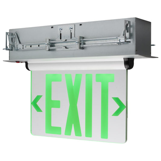 Satco 67-115 Green (Mirror) Edge Lit LED Exit Sign 2.94 Watts Dual Face 120V/277 Volt Silver Finish