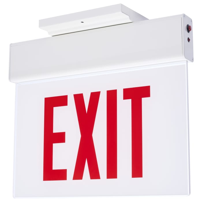 Satco 67-340 Edge Lit Exit Sign Chicago Approved White Housing 120-277V 90 min Backup Single Face Surface Mounting