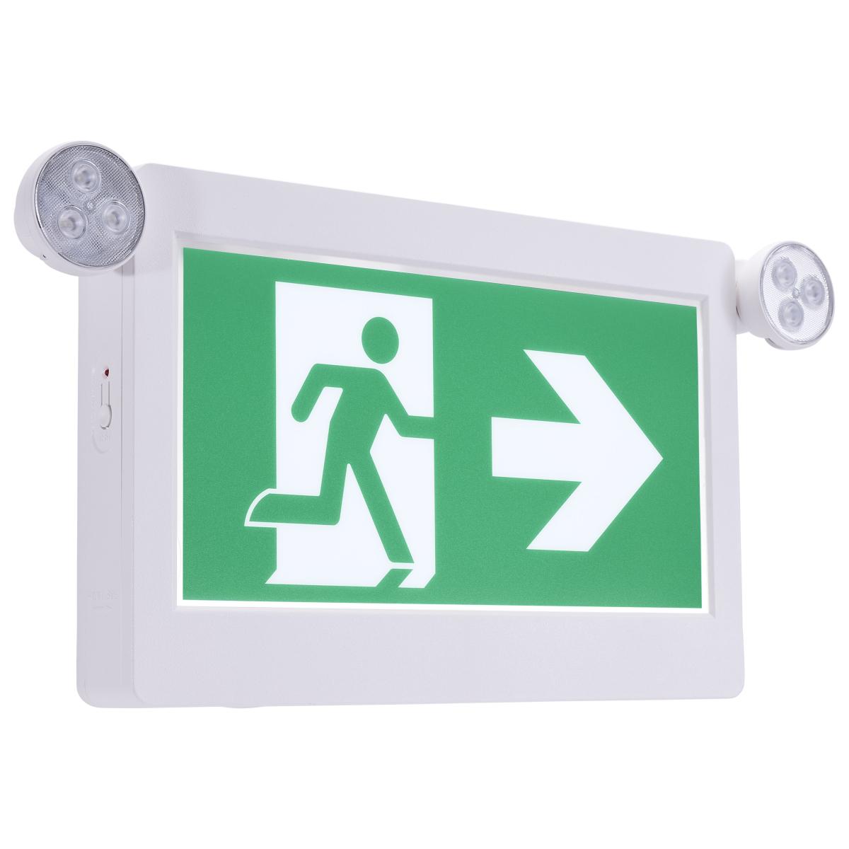 Satco 67-512 EX COMBO-CAN-RC Running Man Green Combo Exit Sign/Emergency Light; 120/347V; 90min backup; Single/Dual Face; Universal Mounting; Thermoplastic; Remote-Capable