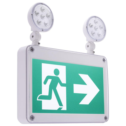 Satco 67-570 EX COMBO-CAN-WET Running Man Green Combo Exit Sign/Emergency Light; 120/347V; 2HR backup; Single/Dual Face; Universal Mounting; Wet Location