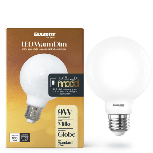 Bulbrite 776404 LED9G25/30K-18K/WMDM/FIL/M 9W LED G25 3000K - 1800K FILAMENT MILKY WARM DIM