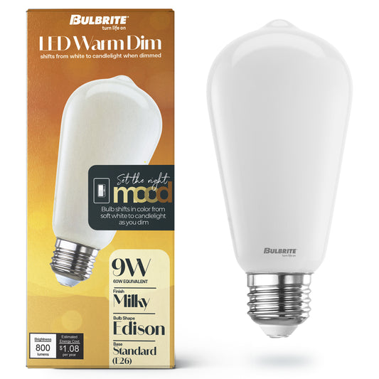 Bulbrite 776405 LED9ST18/30K-18K/WMDM/FIL/M 9W LED ST18 3000K - 1800K FILAMENT MILKY WARM DIM