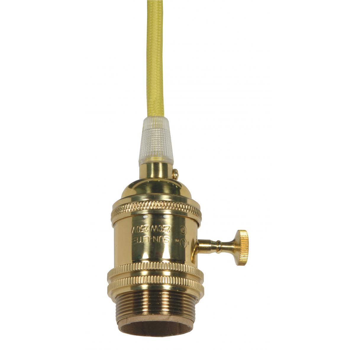 Satco 80-2428 Medium base lampholder 4pc. Solid brass prewired On/Off Uno ring 10ft. 18/2 SVT Lemon Cord Polished brass finish