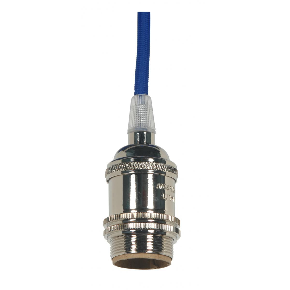 Satco 80-2454 Medium base lampholder 4pc. Solid brass prewired Uno ring 10ft. 18/2 SVT Blue Cord Polished Nickel finish