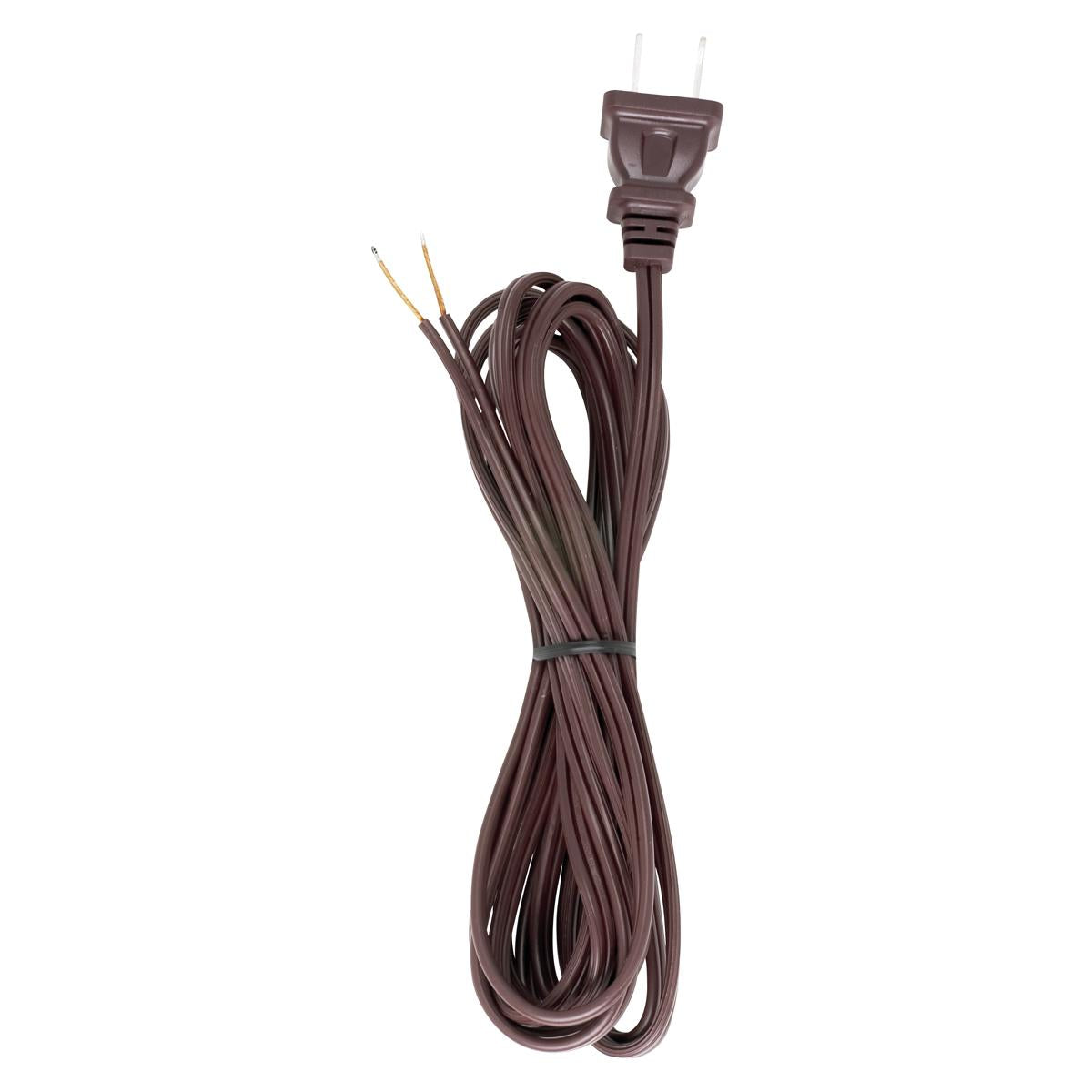 Satco 90-2462 10 Foot 18/2 SPT-1 105C Cord Set Brown Finish 48" Hank 150 Carton Molded Polarized Plug Tinned Tips 3/4" Strip With 2" Slit