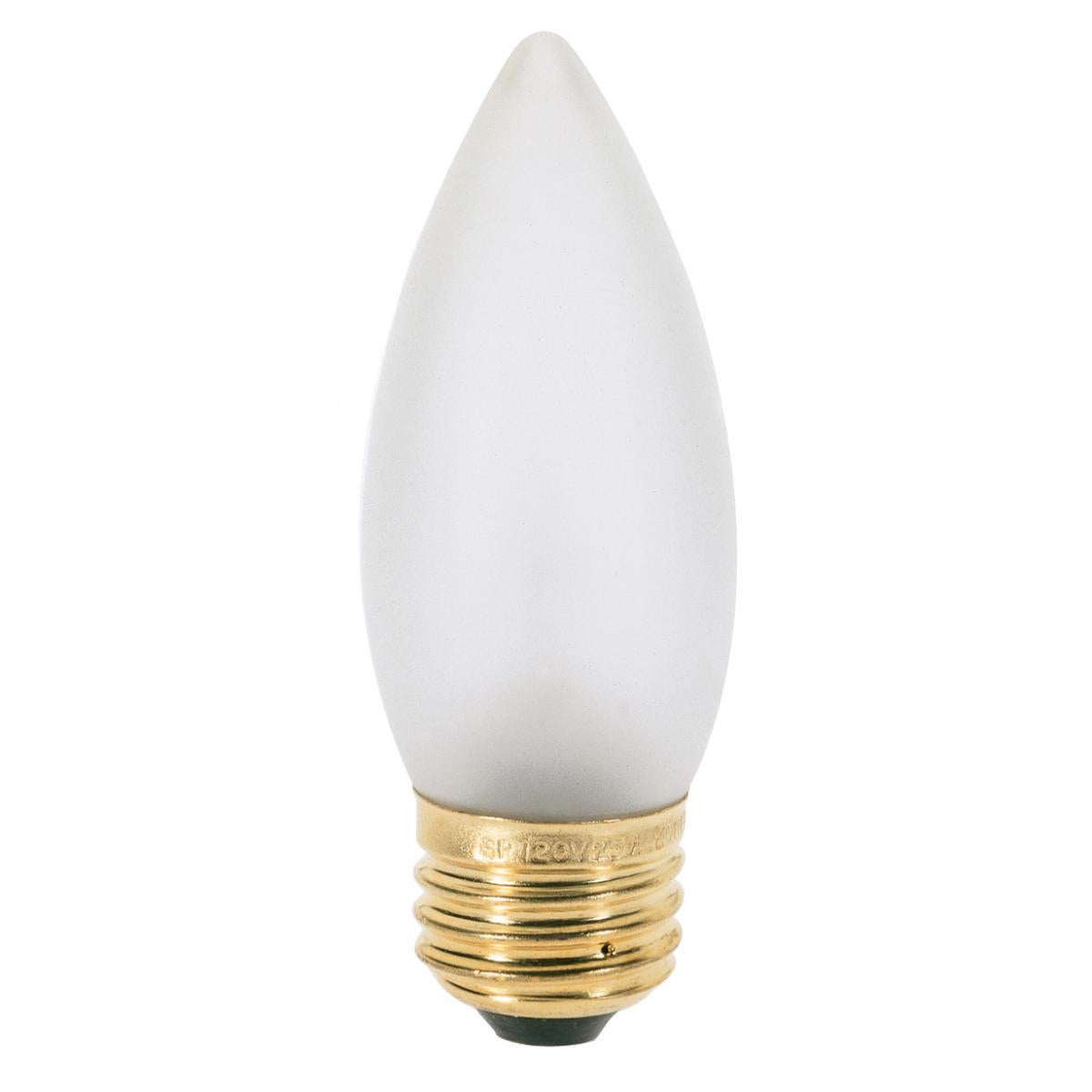 Satco A3634 25W TORP STD FR 130V 25 Watt B11 Incandescent; Frost; 2500 Average rated hours; 200 Lumens; Medium base; 130 Volt