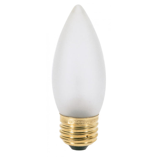 Satco A3634 25W TORP STD FR 130V 25 Watt B11 Incandescent; Frost; 2500 Average rated hours; 200 Lumens; Medium base; 130 Volt