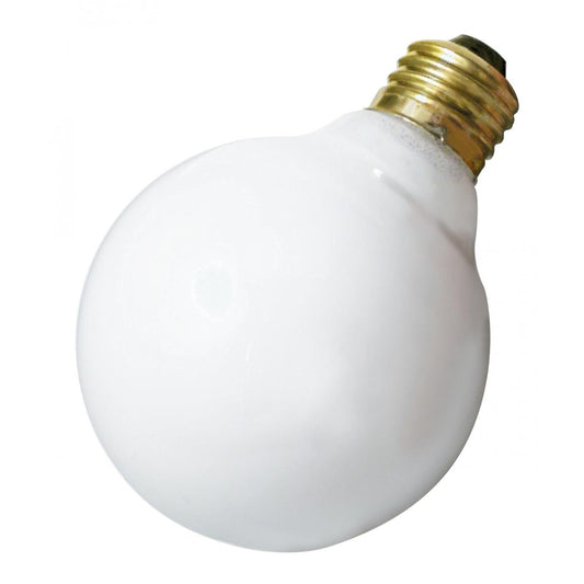 Satco A3640 25W G25 STD WHITE 25 Watt G25 Incandescent; Gloss White; 3000 Average rated hours; 160 Lumens; Medium base; 130 Volt