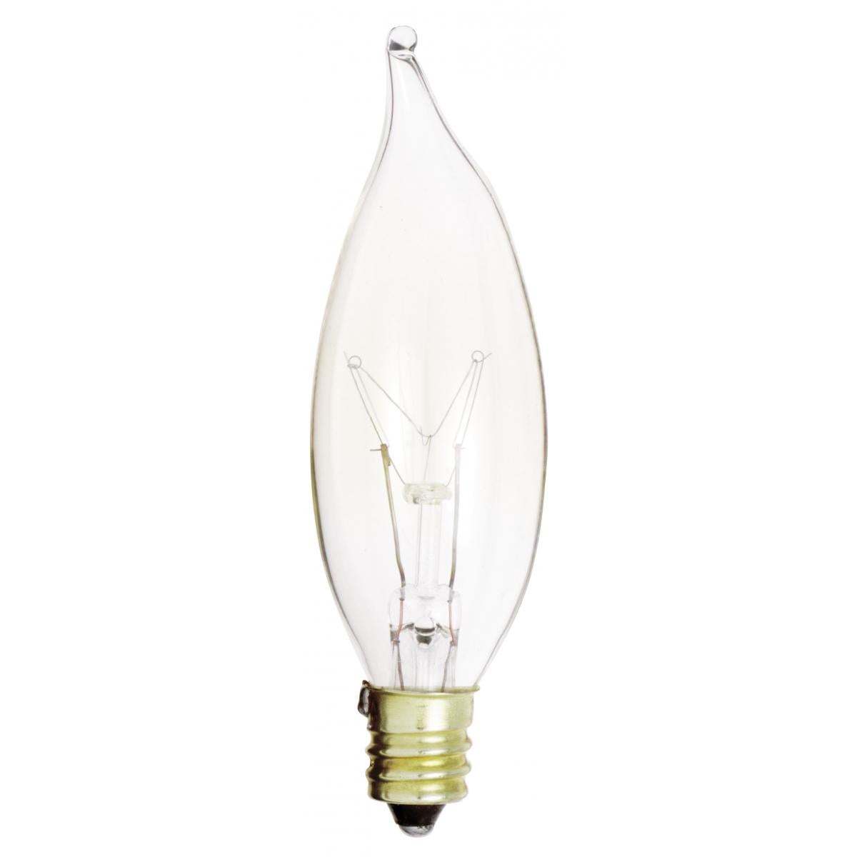 Satco A3673 15W TT CAND CLR 130V 15 Watt CA8 Incandescent; Clear; 2500 Average rated hours; 95 Lumens; Candelabra base; 130 Volt