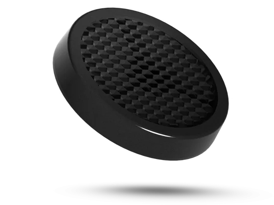 Related accessory photo showing a black Soraa SNAP 4 inch honeycomb louver for beam control