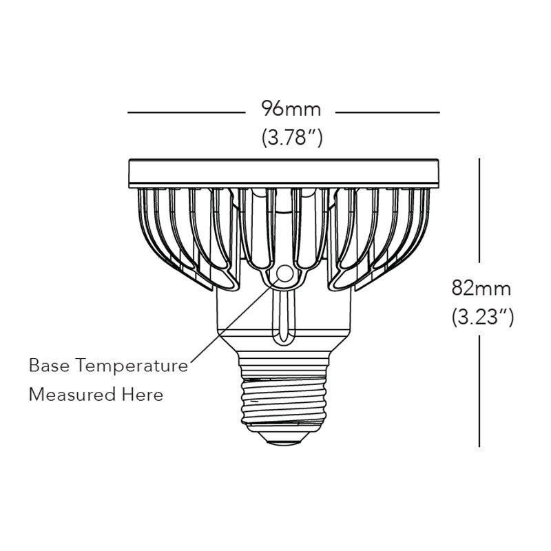 Dimension drawing for Soraa BRILLIANT PAR30 Short Neck 25 degree 2700K LED lamps