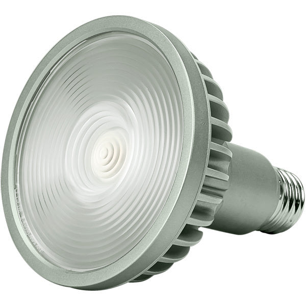 Angled front view of Soraa SP30L-14-36D-830-H1 BRILLIANT PAR30 Long Neck E26 120V LED lamp, 13.7W, 36 degree, 3000K