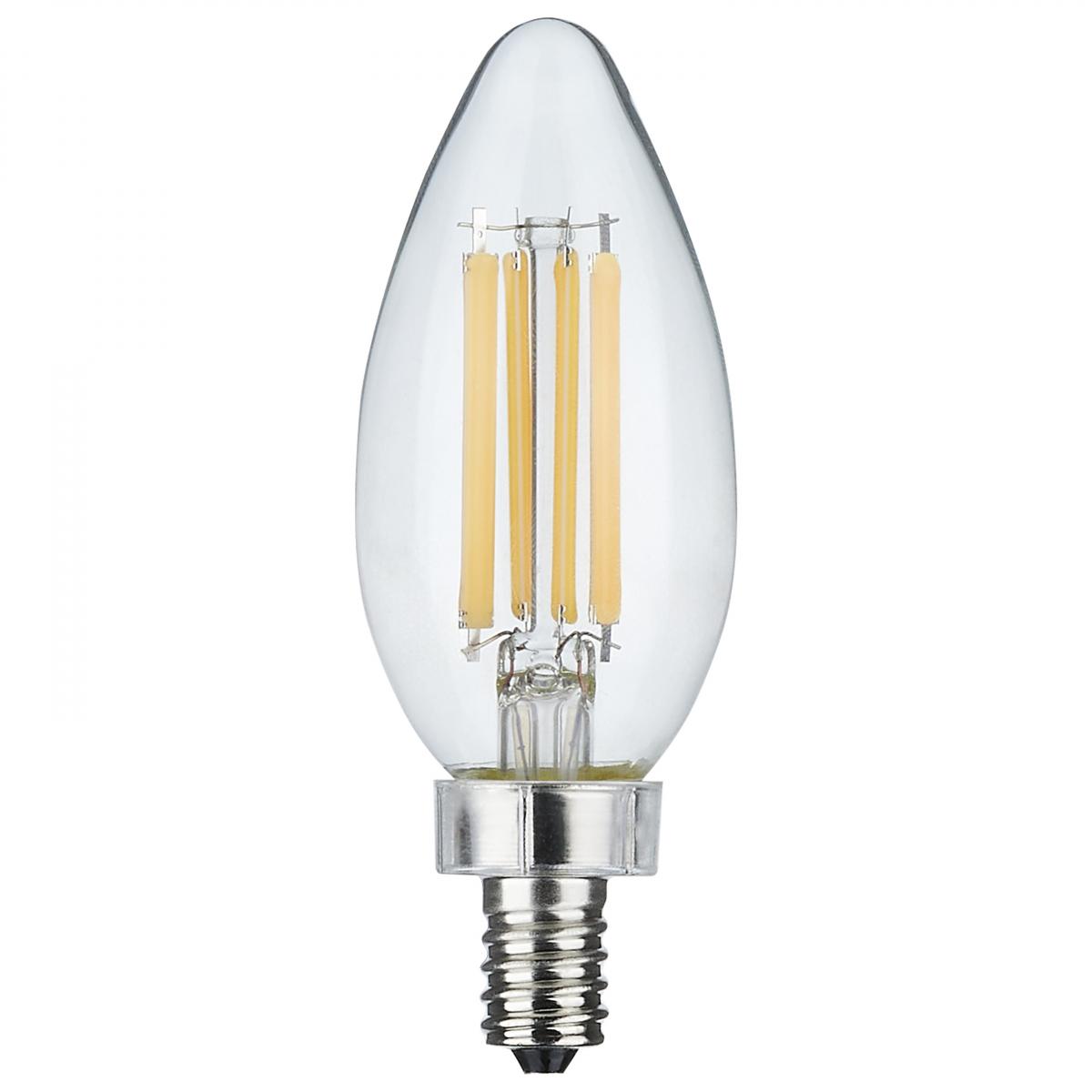 Satco S11345 8 Watt C11 LED Clear Finish Candelabra Base 5000K 90 CRI 800 Lumens 120 Volt