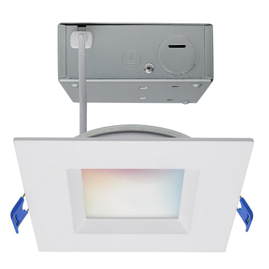 Satco S11565 9 Watt LED Direct Wire Low Profile Regress Baffle Downlight 4 Inch Square Starfish IOT Tunable White and RGB 120 Volt 90 CRI White Finish