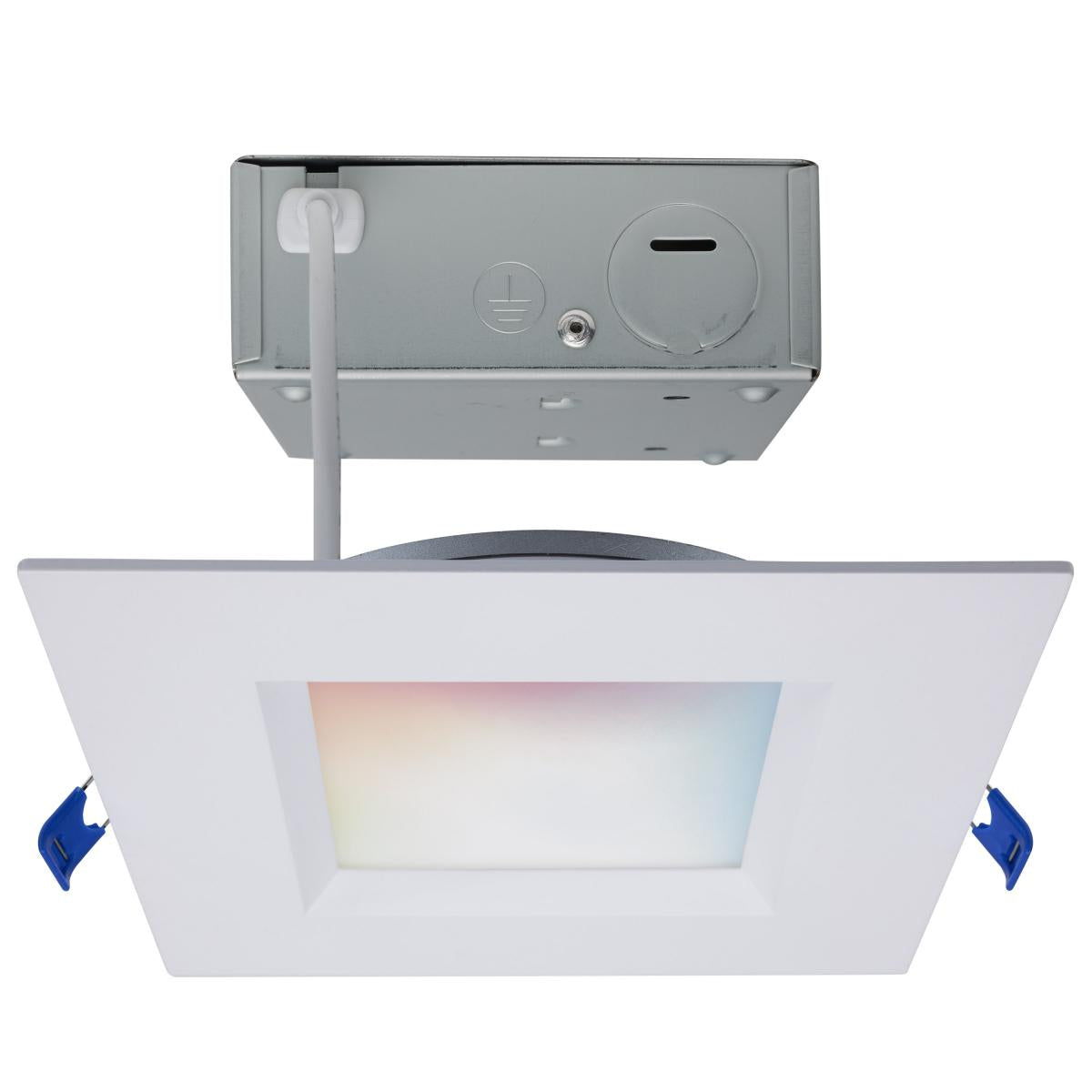 Satco S11567 12 Watt LED Direct Wire Low Profile Regress Baffle Downlight 6 Inch Square Starfish IOT Tunable White and RGB 120 Volt 90 CRI White Finish