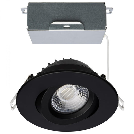 Satco S11619R1 12 Watt LED Direct Wire Downlight Gimbaled 4 Inch CCT Selectable Round Remote Driver Black Finish 850 Lumens 120 Volt