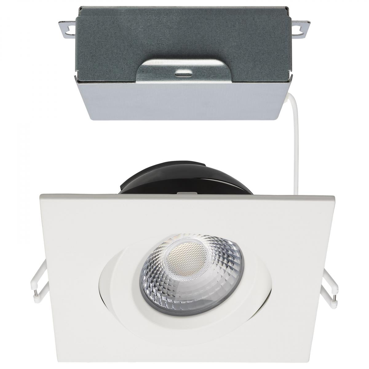 Satco S11621R1 12 Watt LED Direct Wire Downlight Gimbaled 4 Inch CCT Selectable Square Remote Driver White Finish 850 Lumens 120 Volt
