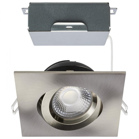 Satco S11623R1 12 Watt LED Direct Wire Downlight Gimbaled 4 Inch CCT Selectable Square Remote Driver Brushed Nickel Finish 850 Lumens 120 Volt