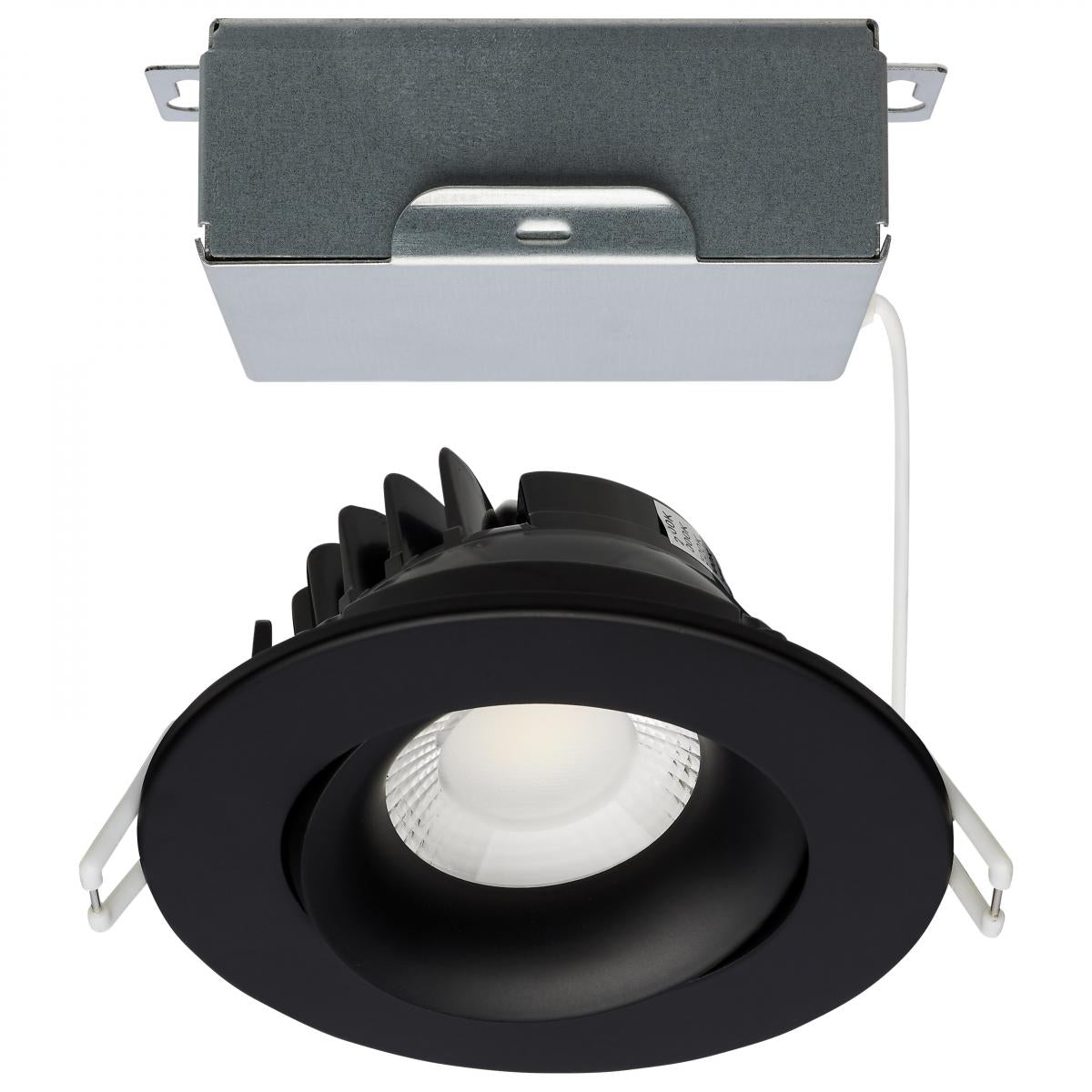 Satco S11625R1 12 Watt LED Direct Wire Downlight Gimbaled 3.5 Inch CCT Selectable Round Remote Driver Black Finish 840 Lumens 120 Volt