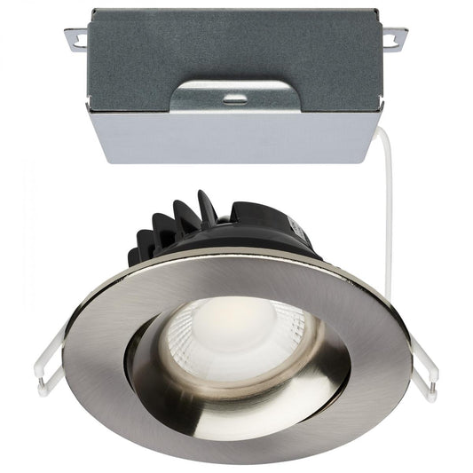 Satco S11626R1 12 Watt LED Direct Wire Downlight Gimbaled 3.5 Inch CCT Selectable Round Remote Driver Brushed Nickel Finish 840 Lumens 120 Volt
