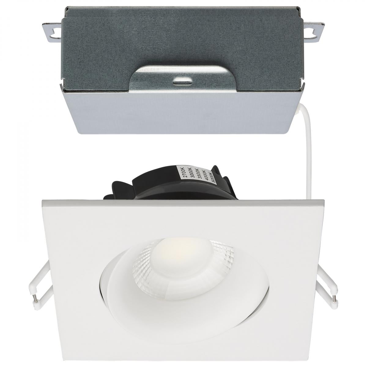 Satco S11627R1 12 Watt LED Direct Wire Downlight Gimbaled 3.5 Inch CCT Selectable Square Remote Driver White Finish 840 Lumens 120 Volt