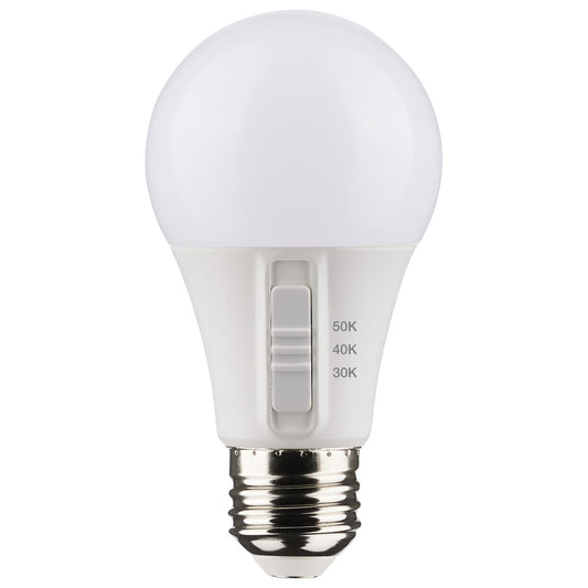 Satco S11770 6 Watt A19 LED Medium Base CCT Selectable White Finish 90 CRI 120 Volt