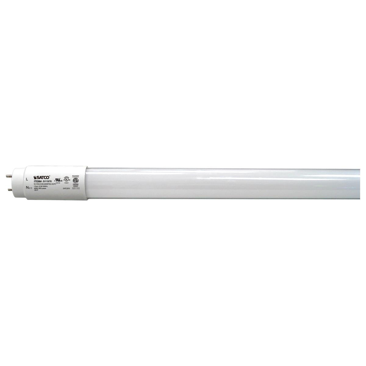 Satco S11978 10.5 Watt T8 LED 4Ft 4000K Medium Bi Pin base 70000 Average rated hours 1650 Lumens Type B Ballast Bypass Single Ended-Double Ended Plastic