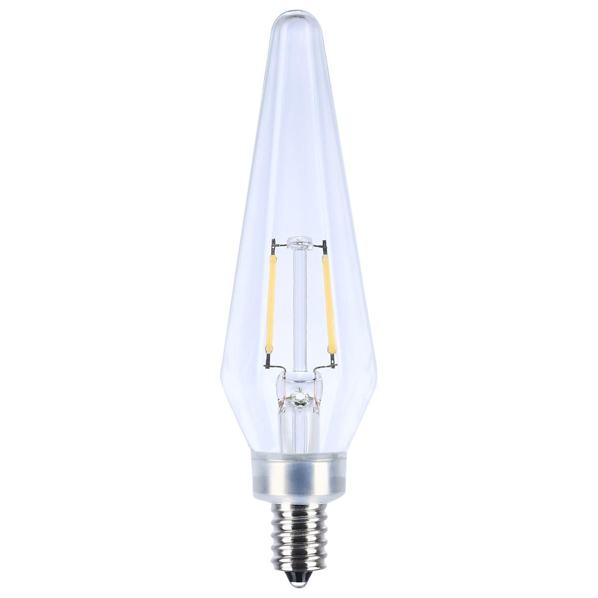 Satco S12140 2 Watt Prismatic HX11 LED 2700K CCT Candelabra Base 120 Volt Clear Finish 2-Card