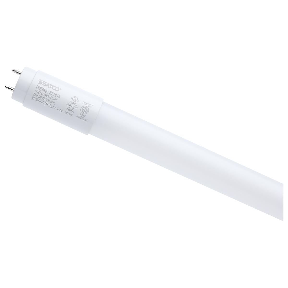 Satco S21918 13 Watt 4 Foot T8 LED G13 Base 30K/35K/40K/50K/65K CCT Selectable Type A Frost