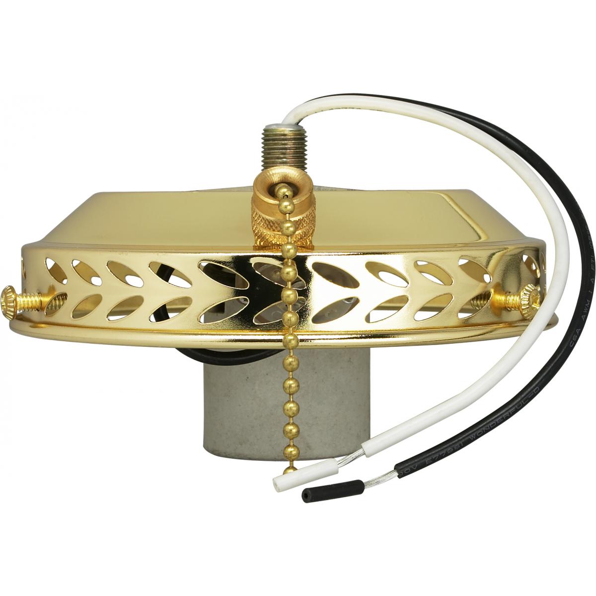 Satco 77-462 4" Wired Fan Light Holder With On-Off Pull Chain And Intermediate Socket Brass Finish