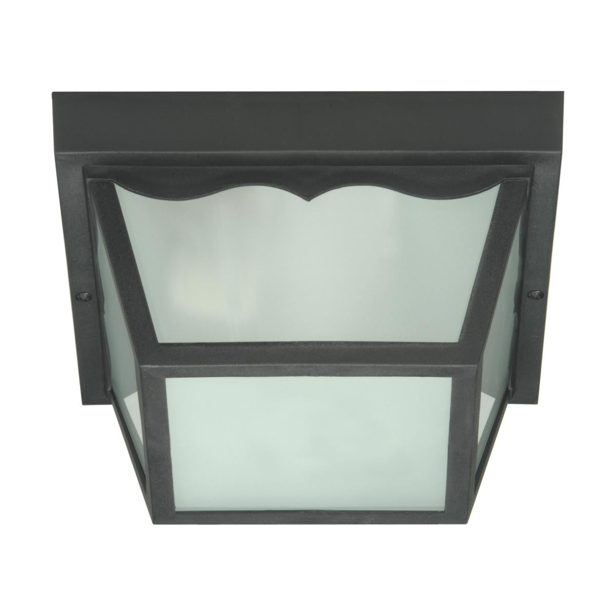 Satco 77-891 2 Light - 10" - Carport Flush Mount - With Frosted Glass Panels - Black Finish