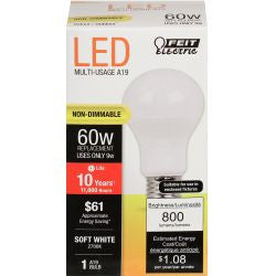 Replacement for FEIT A800/827/10KLED 800 Lumen A19 2700K Non-Dimmable LED
