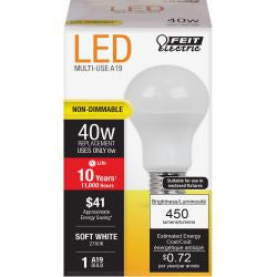 FEIT A450/827/10KLED 450 Lumen 2700K A19 Non-Dimmable LED
