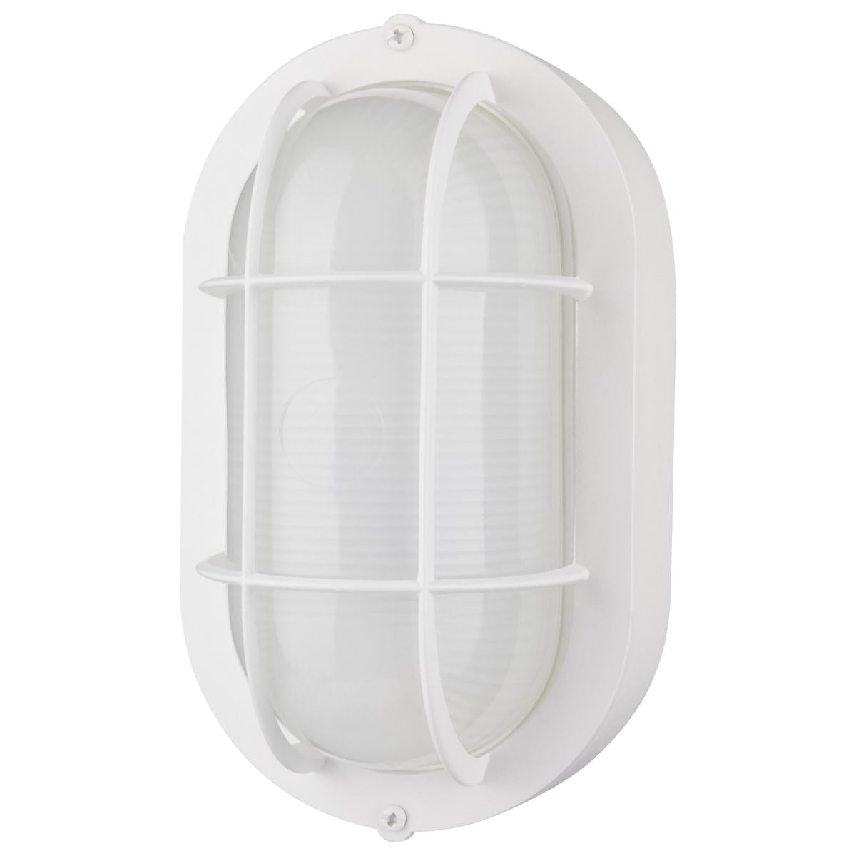Satco 62-1388 LED Small Oval Bulk Head Fixture; White Finish with White Glass