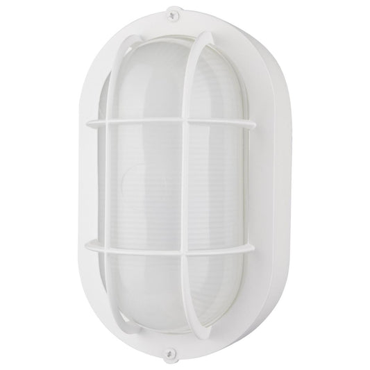 Satco 62-1390 LED Oval Bulk Head Fixture; White Finish with White Glass