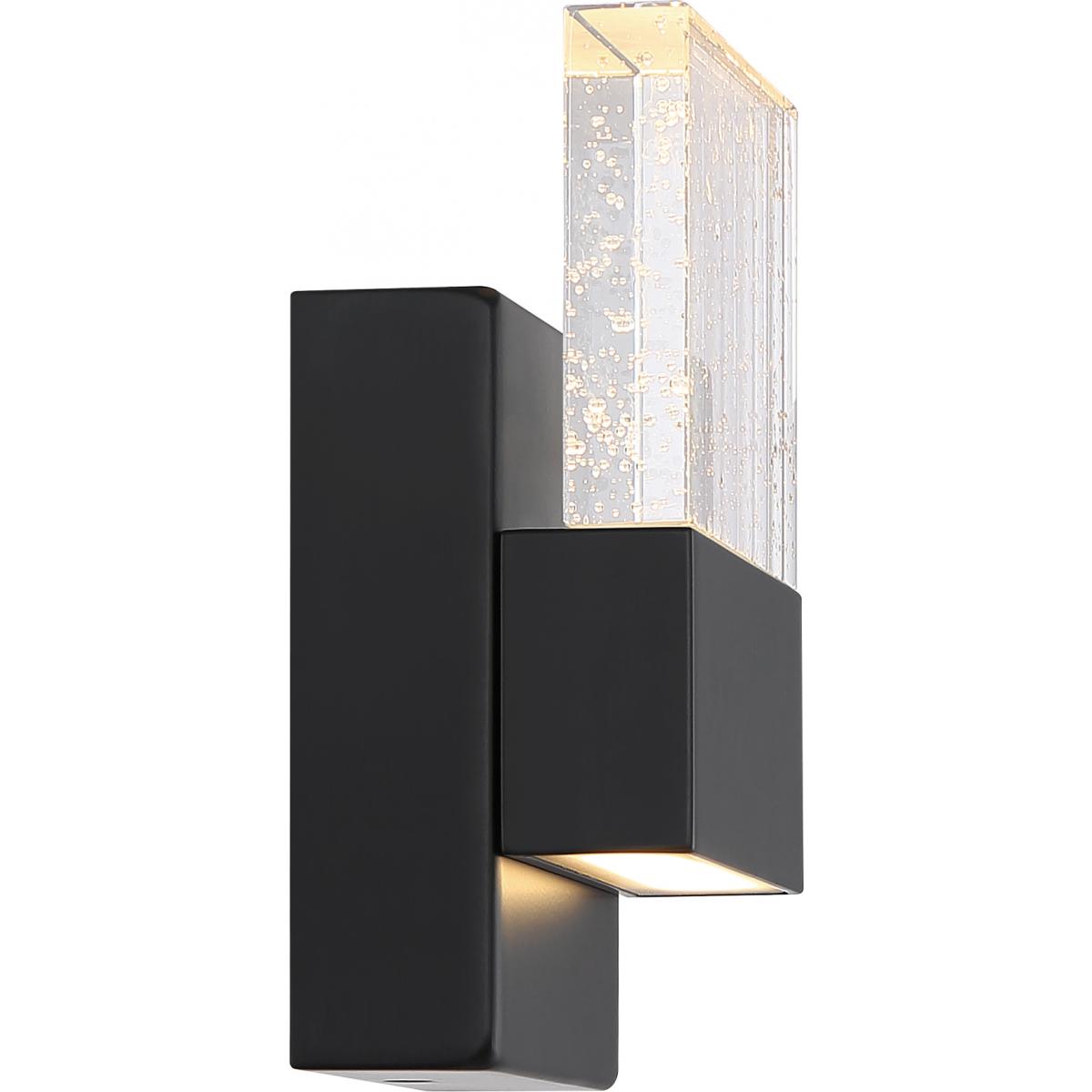 Satco 62-1511 Ellusion LED Small Wall Sconce 15W Matte Black Finish with Seeded Glass