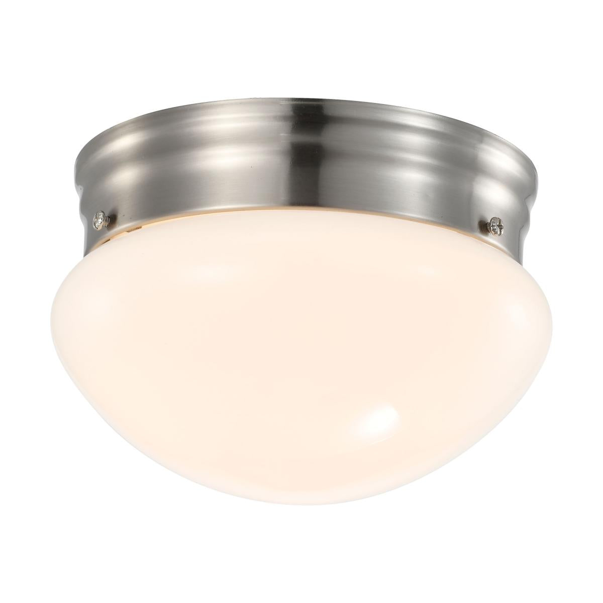 Satco 62-1564 12 Watt 7 inch LED Flush Mount Fixture 3000K Dimmable Brushed Nickel Frosted Glass