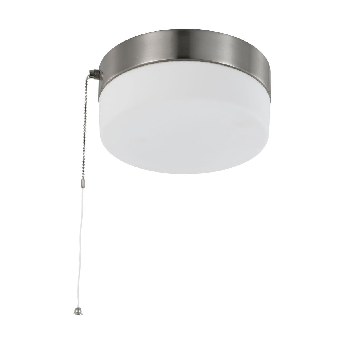 Satco 62-1566 12 Watt 8 inch LED Flush Mount Fixture with Pull Chain Brushed Nickel with Frosted Glass