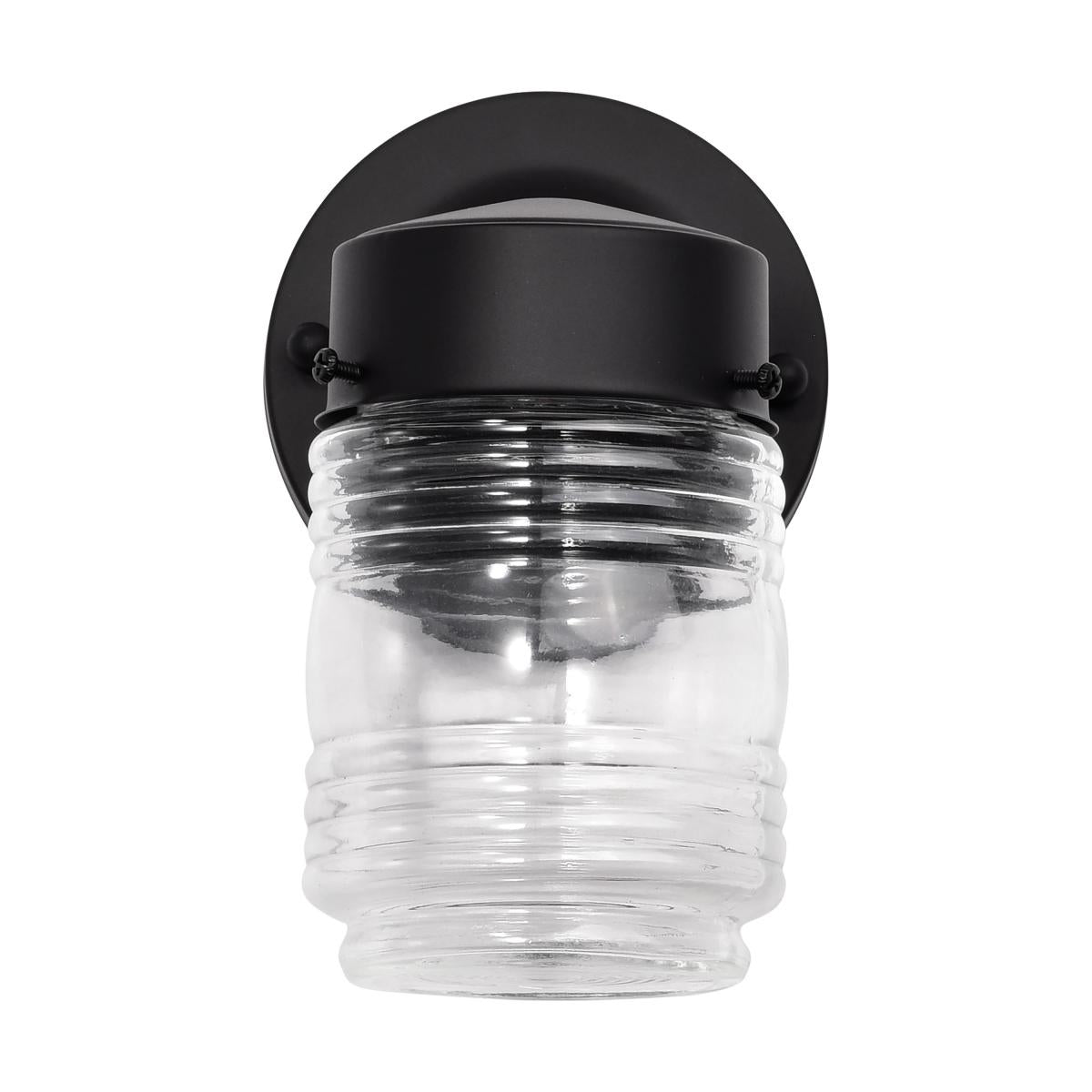 Satco 62-1573 8 Watt 1 Light Porch Wall Mason Jar Fixture 3000K Black Finish with Clear Glass