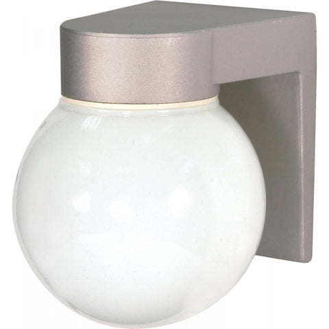 Satco 77-139 1 Light - 8" - Utility Wall Mount - With White Glass Globe - Satin Aluminum Finish