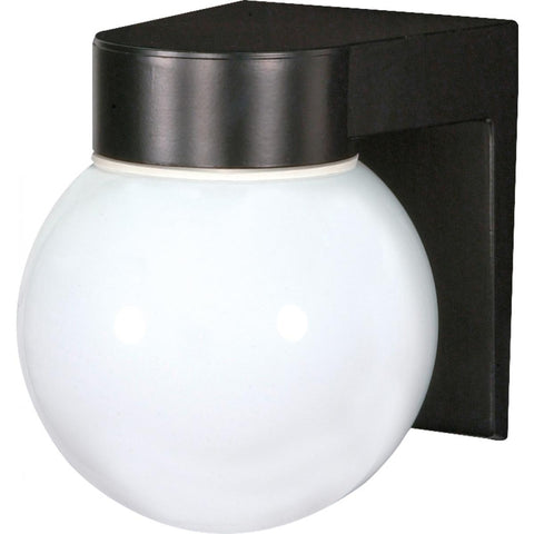 Satco 77-140 1 Light - 8" - Utility Wall Mount - With White Glass Globe - Black Finish