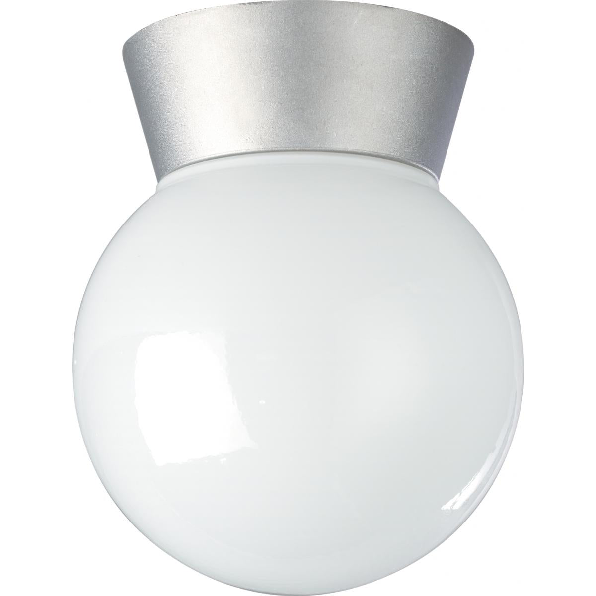 Satco 77-152 1 Light - 8" - Utility Ceiling Mount - With White Glass Globe - Satin Aluminum Finish