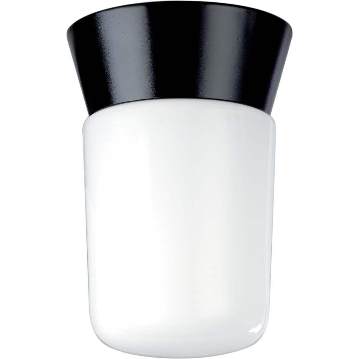 Satco 77-154 1 Light - 8" - Utility Ceiling Mount - With White Glass Cylinder - Black Finish