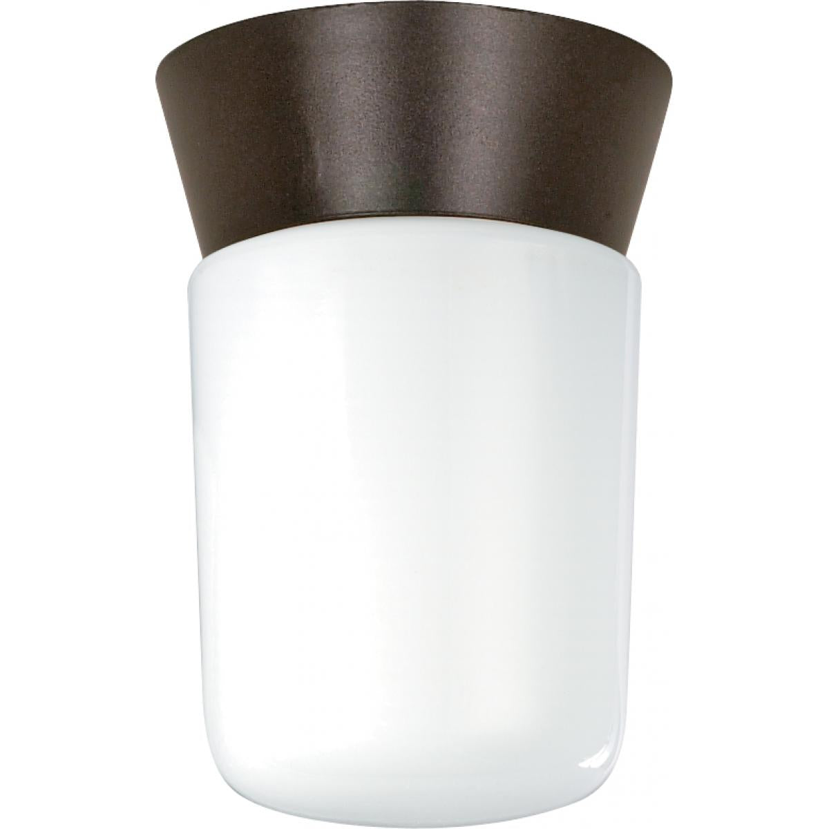 Satco 77-156 1 Light - 8" - Utility Ceiling Mount - With White Glass Cylinder - Bronzotic Finish