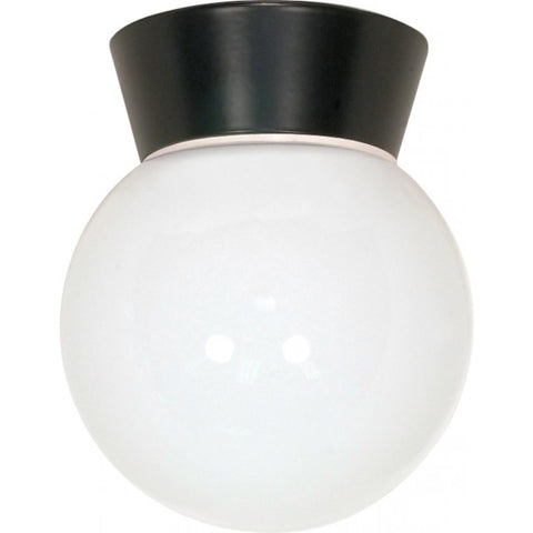 Satco 77-157 1 Light - 8" - Utility Ceiling Mount - With White Glass Globe - Black Finish