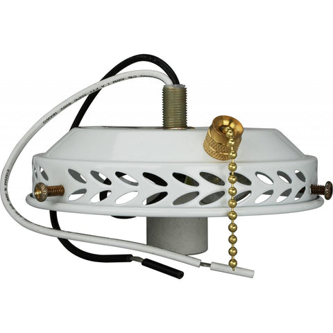 Satco 77-461 4" Wired Fan Light Holder With On-Off Pull Chain And Intermediate Socket White Finish
